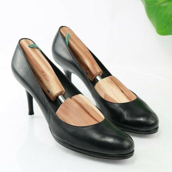 Stuart Weitzman Dress Pump Size 9.5 Black Leather Classic Stiletto High Heel - Picture 2 of 11